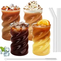 SILRIVES Bubble Gläser mit Strohhalme 500ml,4er Latte Macchiato Gläser Set,Eiskaffee Gläs,Matcha Glas,Gerippte Trinkgläser für Iced Coffee,Kaffee,Bubble Tea,Cocktail,Longdrink,Frappe,Milchshake