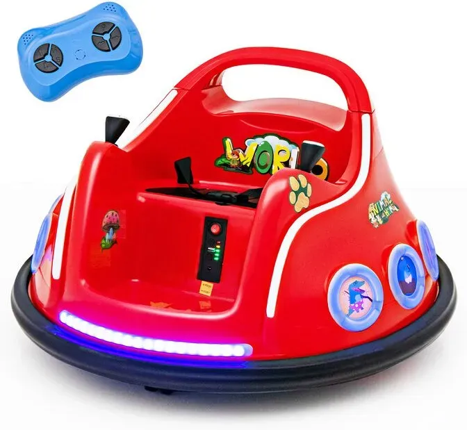 12V Kinder-Knallauto, 360° drehbar, mit Musik, Licht und Fernbedienung, Rot