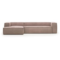 Kave Home Blok 4-Sitzer-Sofa mit Chaiselongue links und breitem Cord rosa 330cm