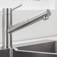 ONECE Küchenarmatur ausziehbar Spültischarmatur aus Edelstahl gebürstet, 150° drehbar, Wasserhahn Küche Mischbatterie Einhebelmischer Hochdruck Armaturen