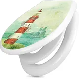 banjado Familien WC Sitz mit Absenkautomatik 44,9x37,1cm - Klobrille mit Kindersitz aus hochwertigem Polypropylen - Toilettendeckel mit Kinder Toilettensitz integriert - Motiv Alter Leuchtturm
