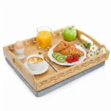 Okllen Knietablett aus Bambus mit abnehmbarem Kissen und Griffen, 40,6 x 31 cm, Frühstücksbett-Tablett zum Essen, Liegestuhl, Sofa, Bett, Einweihungsgeschenk
