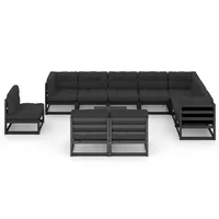 vidaXL 11-tlg Garten-Lounge-Set mit Kissen Schwarz Kiefer Massivholz