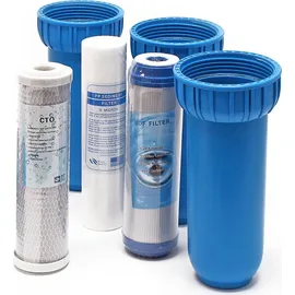 Naturewater NW-BR10B5 3 Stufen Wasserfilter, 5 μ, 32,89 mm (1"), Ø60 mm PP Kartusche, Filter Wandhalterung, Filterschlüssel, Sedimentfilter Aktivkohleblock Aktivkohlegranulat