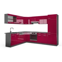 Vicco Winkelküche R-Line L-Form 287 cm Rot Hochglanz
