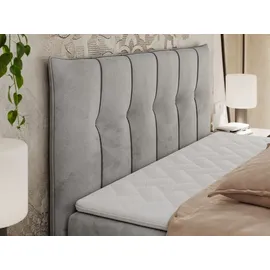 MKS Meble Boxspringbett 160x200 cm mit Bettkasten und Matratze H4, Bett mit Topper T25, Polsterbett Doppelbett mit Stauraum - Premium 10 - Hellgrau