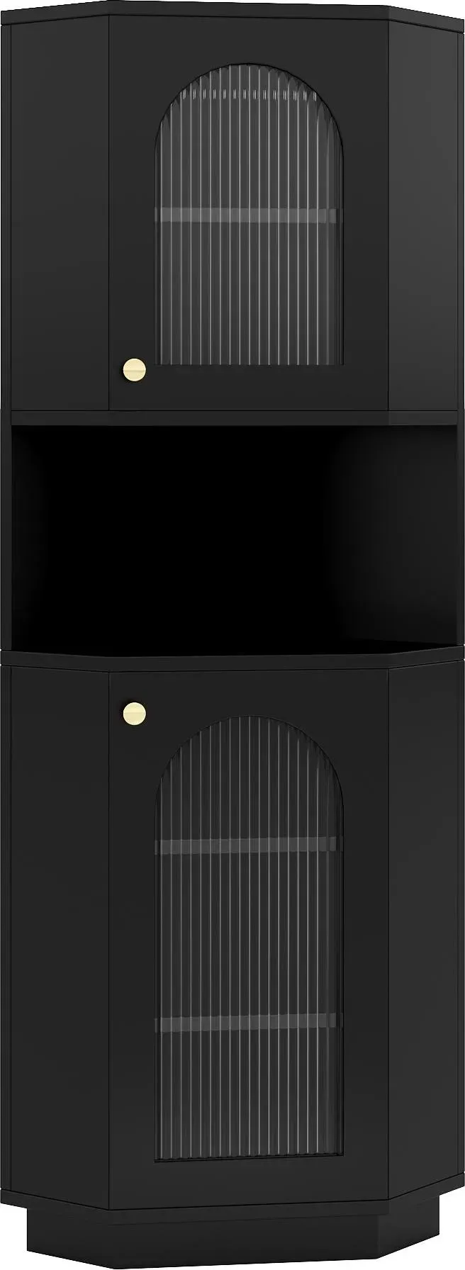 Eck-Badschrank mit Lichtleiste, modern, platzsparend und feuchtigkeitsbeständig, 45x45x166,5 cm, Schwarz