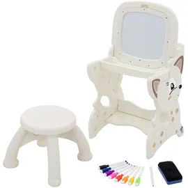 joyz Kinder Maltisch Mit Whiteboard & Hocker – 3-in-1 Staffelei Set Für Kinder Ab 3 Jahren – Stabiler Lern- Und Maltisch Im Tierdesign – Inkl. Stifte & Schwamm, Leicht Zu Reinigen