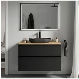 Bernstein Waschbeckenunterschrank 80 x 46 x 62 cm Schwarz Matt/Eiche Honig