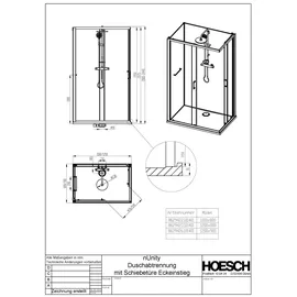 Hoesch Duschabtrennung Eckversion nUnity 100x80cm, G kl m EverClean, Schiebetüren