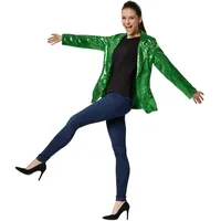 dressforfun Blazer Damen, Kostüm Damen Pailletten Oberteil Damen, Glitzer Oberteile Damen, Jackett, Faschingskostüm, Disco Kostüm Damen, Rave Outfit Damen, 80er Jahre Outfit, grün, M - M