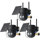 ieGeek Überwachungskamera 3 Stücke 4G LTE Überwachungskamera Aussen 2K Kamera mit SIM Karte (Aussen, Außenbereich, Wald, Farm, Campingbus, Straße, Kabellos Solar PTZ IP Kamera Outdoor mit 2K Farb-Nachtsicht 336°/90° Schwenkbar, Ohne WLAN PIR Erkennung 2-Wege-Audio IP66 Wasserdicht, 4-fachen Digitalzoom (kein optischer Zoom) Ubox App fernsteuern) schwarz