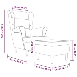 vidaXL Ohrensessel mit Hocker Samt 64 x 96 x 90 cm Schwarz