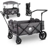elvent® WagonPro Premium Bollerwagen | Handwagen faltbar mit Dach I 4 Sitzplätze I Sitzpolster, Hecktasche, Off-Road-Reifen, Feststellbremse, 5-Punkt-Gurte I Für bis zu 4 Kinder (Grau)