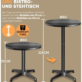 CASARIA Bistrotisch Ø 60 x 70-115 cm Schwarz