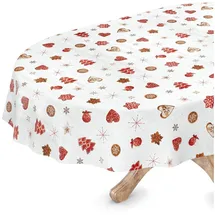 ANRO Tischdecke abwaschbar Weihnachten Oval 140 x 200 cm Weiß