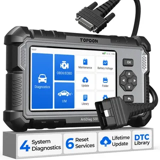 Topdon OBD2 Codeleser ArtiDiag500, Motor ABS SRS Getriebe Auto Diagnosegerät für alle Autos, 6 Reset-Services für Öl/SAS/TPMS/ETS/BMS/Bremse, Wi-Fi-kostenloses