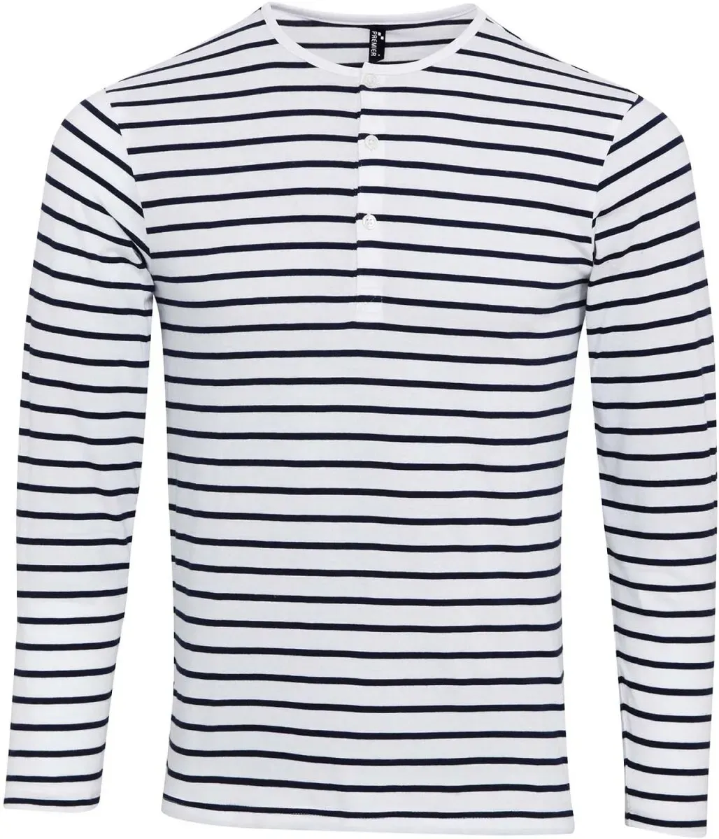 Premier Workwear Herren Rollärmel T-Shirt langarm PR218 white/navy (ca. pantone 2766) M