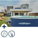 Planet Pool Stahlwandpool Set (3-teilig) rund 350x90 cm, Stahl 0,3 mm anthrazit, Folie 0,2 mm sand, overlap