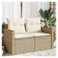 vidaXL Gartensofa mit Kissen 2-Sitzer Beige Poly Rattan