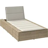 IKAYAA Sonnenliege Rattan 3-Fach Verstellbar Gartenliege Rattan Garten Relaxliege mit Auflage Rattanliege Beige und Creme