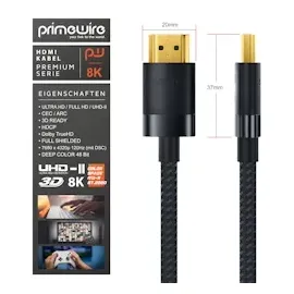 Primewire - 0,25m High Speed 8K HDMI Kabel 2.1 mit Ethernet ARC 3D 4K Ultra HD 7680x4320 @ 120 Hz PS4 360 TV OLED PC Laptop Beamer Monitor - Schwarz