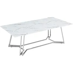 Couchtisch SALESFEVER, weiß (weiß, silber, silber, weiß), B:110cm H:40cm T:60cm, Tische, Tischplatte im Marmor-Design