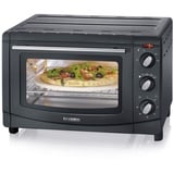 SEVERIN Back- und Toastofen mit Umluftfunktion, Mini Backofen mit Grillrost, Backblech, Drehspieß und Pizzastein, vielseitiger Heißluftofen mit 20 L Kapazität, 1.500 W, schwarz, TO 2068