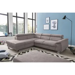 Polstergarnitur COTTA "Komaris L-Form", grau, B:249cm, Sitzmöbel-Sets, Set bestehend aus: Ecksofa mit Kopfteilverstellung & Hocker