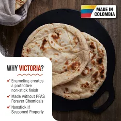 Victoria Grillplatte Emaillierte Gusseisen für Pizza, Pfanne 25cm, Induktion, Feuer, Ofen, VIC-38526, Schwarz