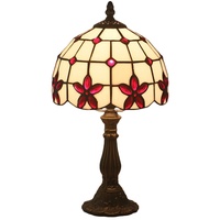 LANMOU Tiffany Tischlampe Vintage Style Buntglas Nachttischlampe 8 Zoll Tiffany Lampe Schlafzimmer Schreibtischlampe Leselampe Nachtlicht,Rot