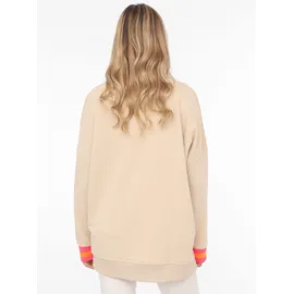 Zwillingsherz Hoodie "Positive Mind", Damen, Gr. L/XL, beige, Sweatware, Obermaterial: 50% Baumwolle, 50% Polyester, unifarben, bequem hüftlang, V-Ausschnitt, Sweatshirts Hoodie, neonfarbenen Bündchen, V-Ausschnitt, Seitenschlitze, Langarm