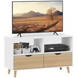 Homcom TV Schrank Lowboard mit 2 Ablage, Schublade, 99 cm lang Fernsehtisch für Fernseher, TV Board für Wohnzimmer, Weiß