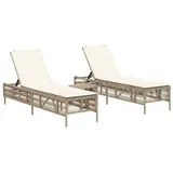 vidaXL Sonnenliegen 2 Stk. mit Tisch Beige Poly Rattan