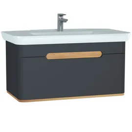 Vitra Sento 98 cm, Anthrazit Matt, Dekor, Überlaufloch, Hahnloch mittig