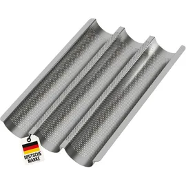 Wellgro Baguette-Blech - für bis zu 3 Baguettes - Baguetteblech mit Antihaftbeschichtung - 38,5 x 28,5 x 4 cm