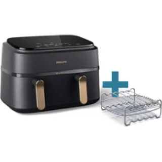 Philips 3000 Series Dual Basket Airfryer Dual Basket Airfryer NA352/04 inkl.  Rost mit zwei Ebenen und Spießen
