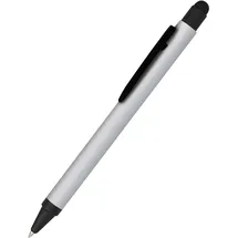 ONLINE USV-Systeme Online Kugelschreiber Alu Stylus Silver, Druckkugelschreiber aus Aluminium, auswechselbare Großraum-Mine, Schreibfarbe blau, mit Softtouch Feeling, Stift mit Touchpen, 1 Stück