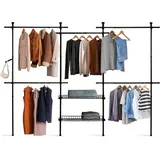 Ausziehbare Teleskopgarderobe eliot 209/305 cm 5 Kleiderschränke + 2 Körbe aus Metall schwarz