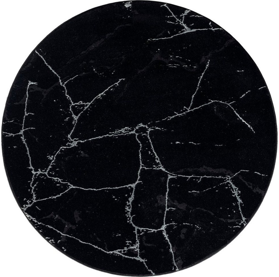 Teppich Juliet, Leonique, rund, Höhe: 12 mm, modernes Marmor-Design, Kurzflor, pflegeleicht, weich schwarz Ø 120 cm x 12 mm