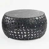FineBuy Couchtisch rund 65cm Sofatisch Aluminium schwarz Metall Marmor Wohnzimmertisch