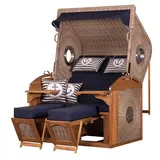 deVries PURE® Strandkorb Sailor XL - PE white kubu - Dessin 198, BxTxH: 135x90x165 cm, Halblieger, Ostsee-Strandkorb, feines Teakholz - inkl. Rückholfeder und Schutzhülle