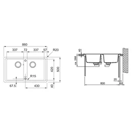 Franke Basis BFG 620-34-34 links Einbauspüle schiefergrau Handbetätigung 620 x 340 mm