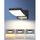 GeyouLux 24W Außenlampe mit Bewegungsmelder, 192 LED Außenleuchte, Wandleuchte Innen Außen 3CCT Farbtemperatur IP65 Wasserdicht, Aluminium Wandlampe 3500LM, Aussenleuchte für Garten Terrasse Schwarz