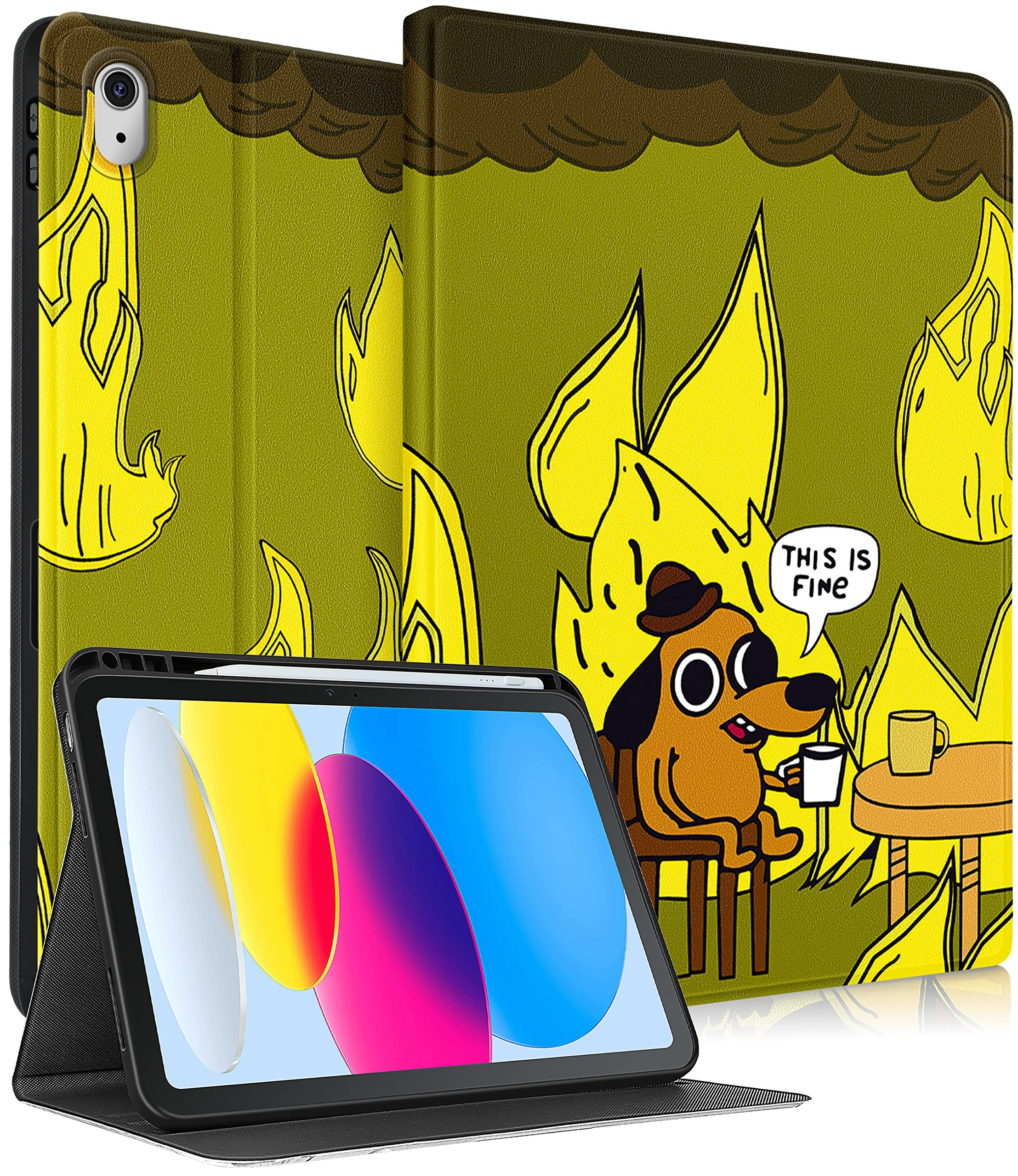 Uppuppy Schutzhülle für Apple iPad 10. Generation, 10,9 Zoll, niedlich, Jungen, Kinder, Folio-Smart-Cover mit Stifthalter, Hund, Cartoon, cooles Design, lustig, Männer, Teenager, einzigartige Hüllen