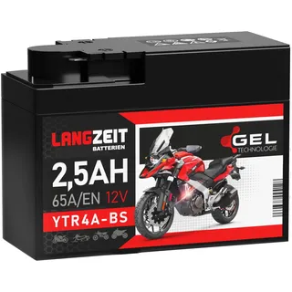 LANGZEIT YTR4A-BS GEL Roller Batterie 12V 2,5Ah 65A/EN GEL Batterie 12V Motorradbatterie doppelte Lebensdauer entspricht ITX4A-BS YTX4A-BS vorgeladen auslaufsicher wartungsfrei ersetzt 2,3Ah
