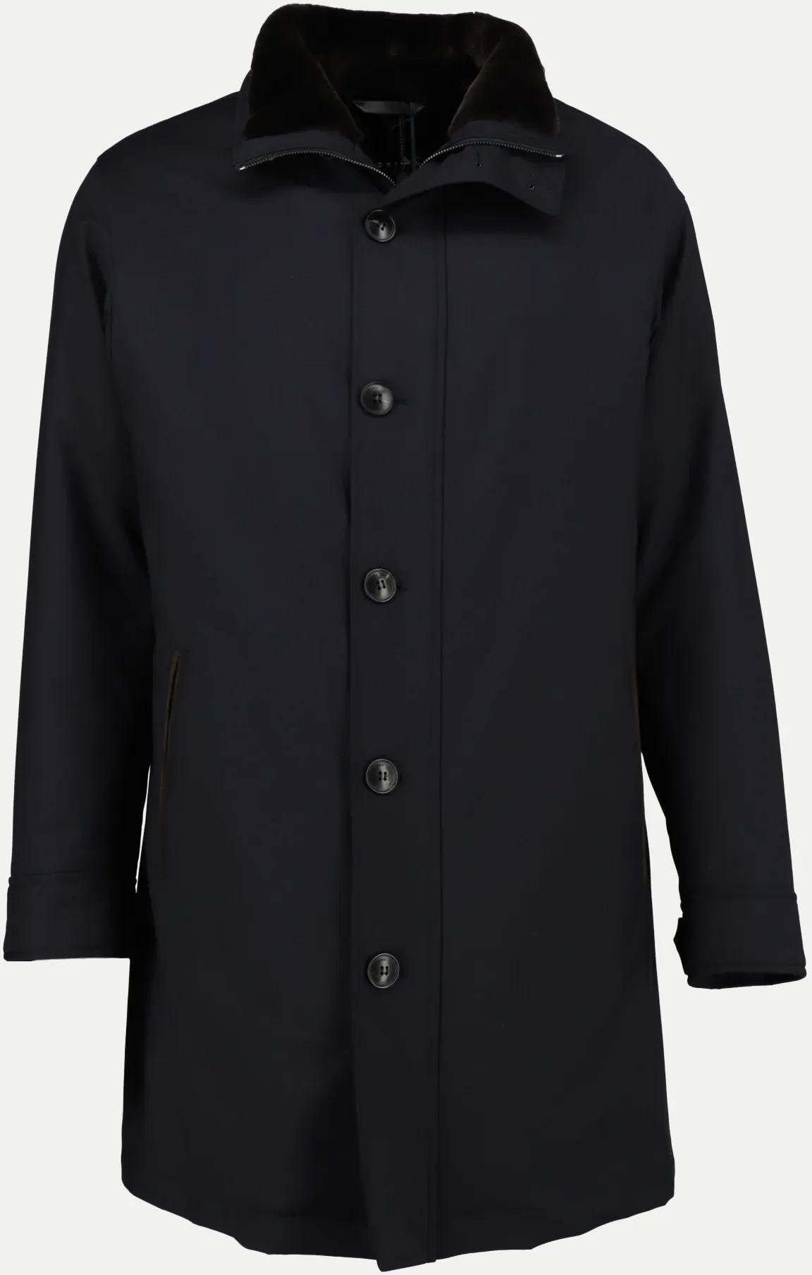 Wollmantel mit Lammfellfutter Schwarz 50