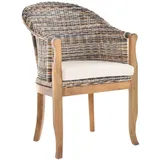 Krines Home Relaxsessel Rattan-Sessel mit Holzbeinen, Sessel aus echtem Rattan- mit Polster, Rattanstuhl bunt