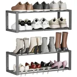 Homeiju Hängender Schuh-Organizer, 2 Stück, Wandmontage, für 12 Paar, platzsparendes Metall-Wand-Schuhregal, Schuhhalter zum Aufhängen für kleine Räume, Eingang, Schrank, Wohnmobil, Wohnmobil (grau)