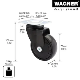 Wagner Design - Lenkrolle soft - Durchmesser Ø 75 mm, Kugellager, Tragkraft 75 kg - 01227701